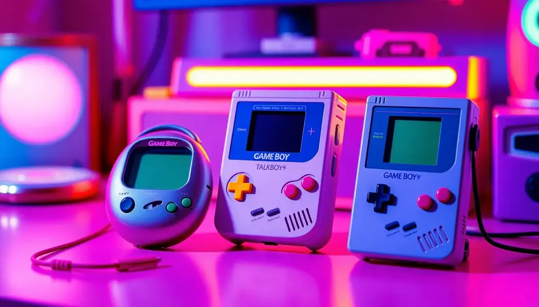 A vibrant display of iconic 90s digital toys that fueled endless hours of fun.